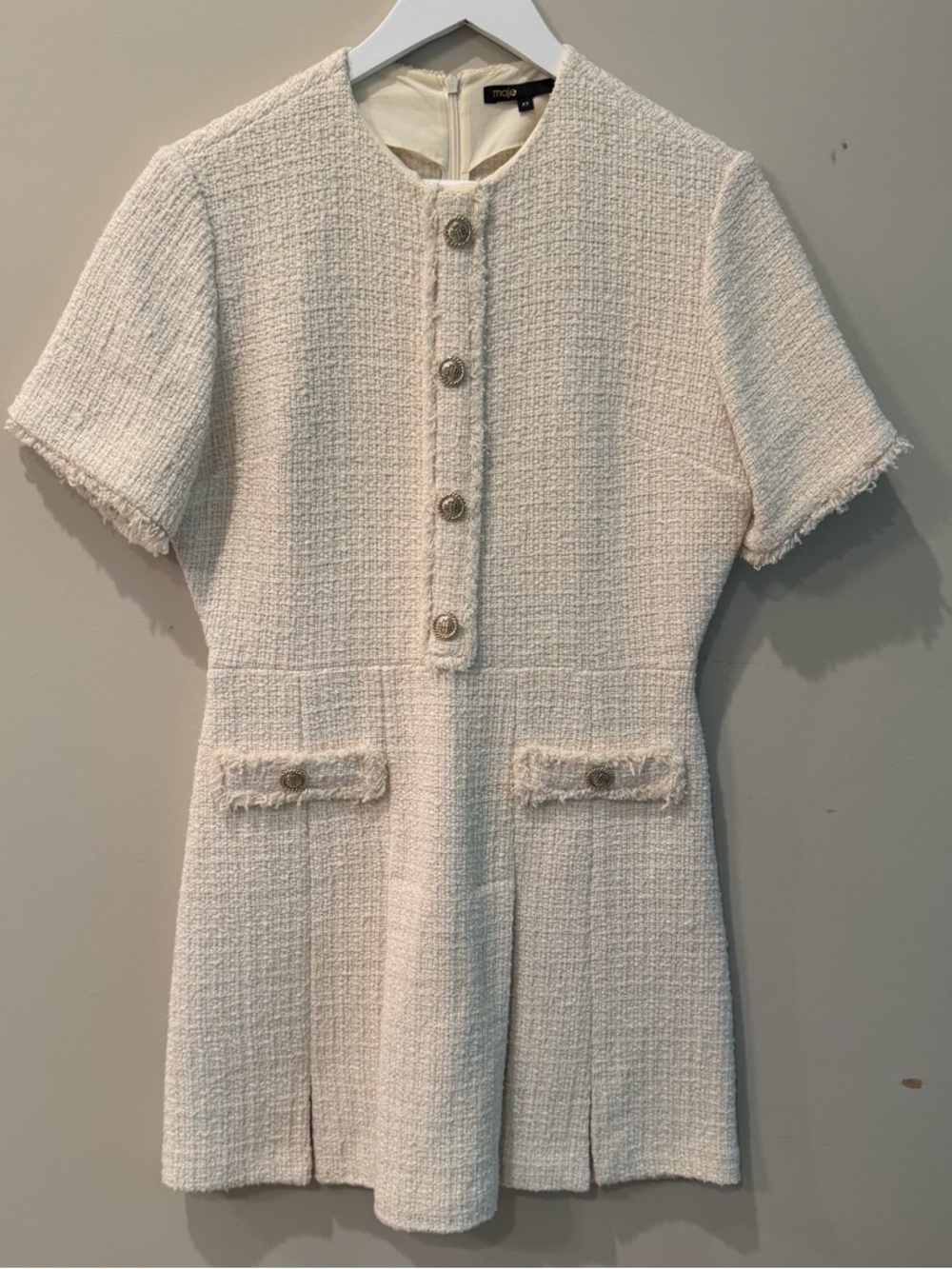 Maje Short Tweed Dress White Size 42 - Picture 2 of 11